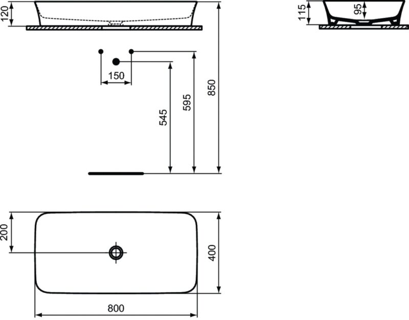Praustuvas montuojamas ant stalviršio Ideal Standard Ipalyss 80×40 cm, be perlajos, su dugno vožtuvu, Powder Blue internetu