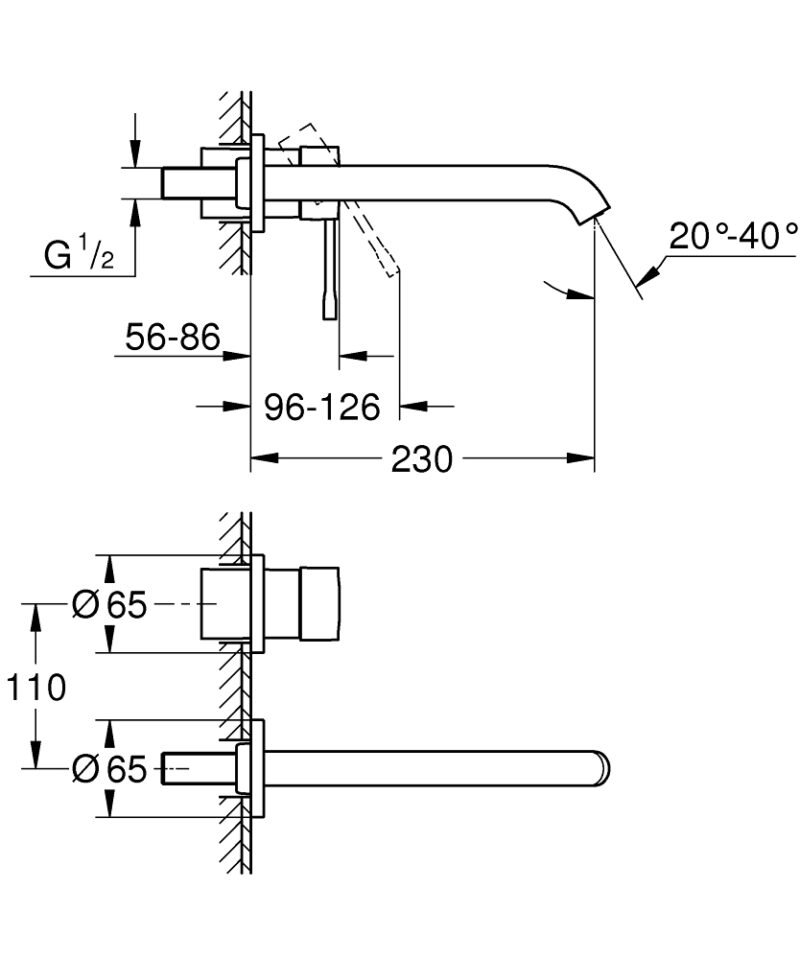 Grohe Essence virštinkinė praustuvo maišytuvo dalis, snapas 230mm, chromas internetu