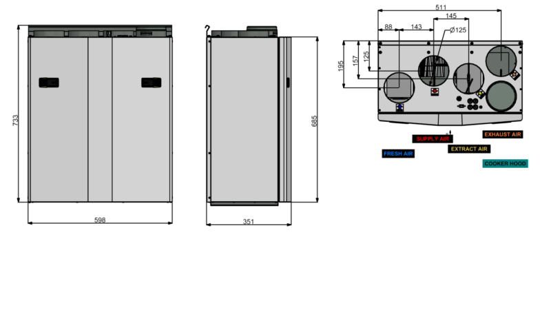 Rekuperatorius ENSY InoVent AHU-200V vert. kair.p. 260m³/h. Komplekte valdiklis su WI-FI kaina