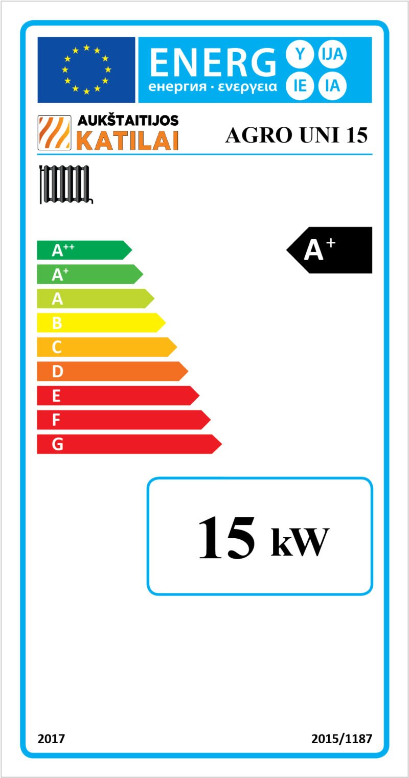 Granulinis katilas Agro UNI 15 kW, komplekte su 15 kW „Zenono” degikliu, 600 l bunkeriu kaina