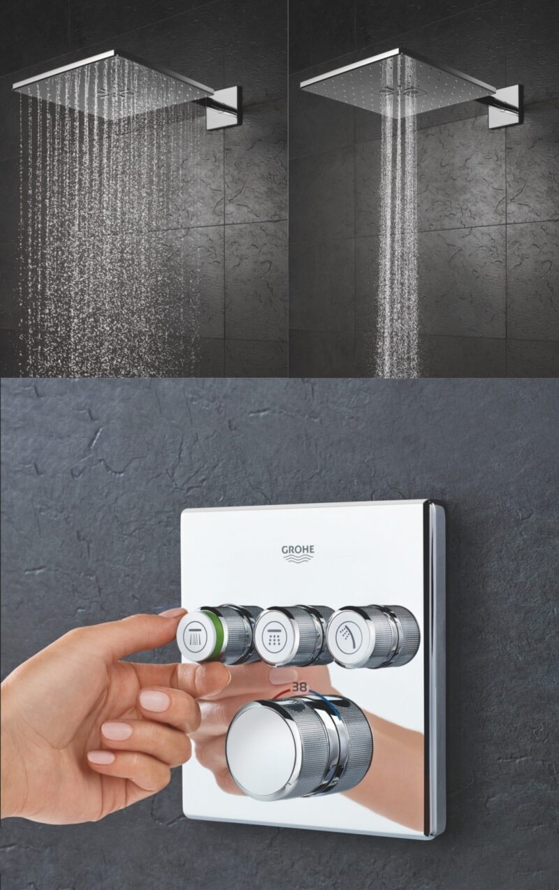 Potinkinė termostatinė dušo sistema Rainshower 310 Smart Active Cube 2-jų srovių centrinis dušas, chromas kaina