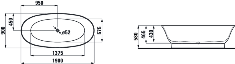 Laisvai pastatoma vonia THE NEW CLASSIC 190x90x58 cm, Sentec su click-clack sifonu internetu