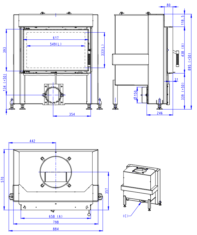 Plieninis židinio ugniakuras Romotop Dynamic D3H01 66.44.01 internetu
