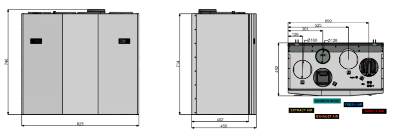 Rekuperatorius ENSY InoVent AHU-400BH vert. deš.p. 470m³/h. Komplekte valdiklis su WI-FI kaina