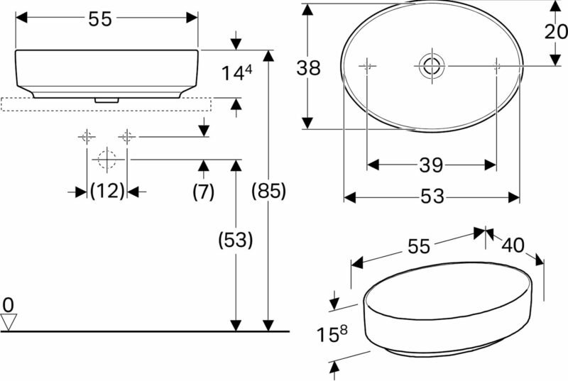 Praustuvas pastatomas VariForm 55 cm, ovalus, baltas internetu