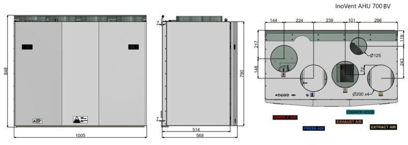 Rekuperatorius ENSY InoVent  AHU-700BV/1 vert. kair. p. 840m³/h. Komplekte valdiklis su WI-FI kaina
