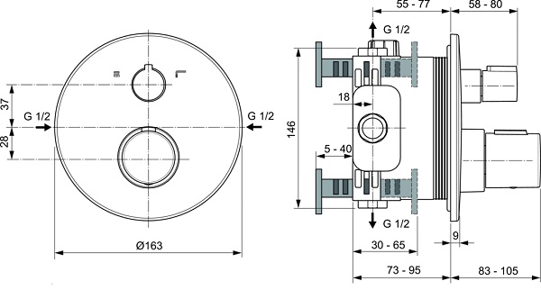 Ideal Standard Ceratherm T100 potinkinis termostatinis maišytuvas dušui ir voniai, išorinė dalis, chromas internetu