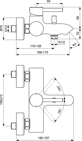 Ideal Standard Ceraline vonios/dušo maišytuvas, matinė juoda internetu