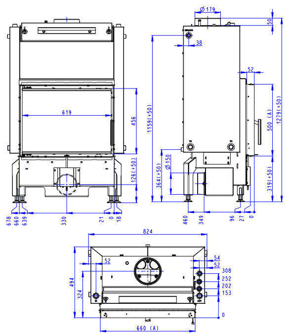 Plieninis židinio ugniakuras Romotop Dynamic DW2M01 66.50.01 su šilumokaičiu internetu