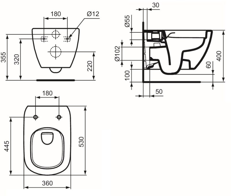 Ideal Standard Tesi pakabinamas unitazas, Rimless LS+, EASYFIX tvirtinimas, baltas internetu