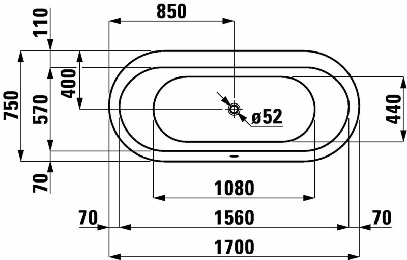 SOLUTIONS akrilinė vonia 170x75cm, su rėmu, su uždengimu, laisvai statoma internetu