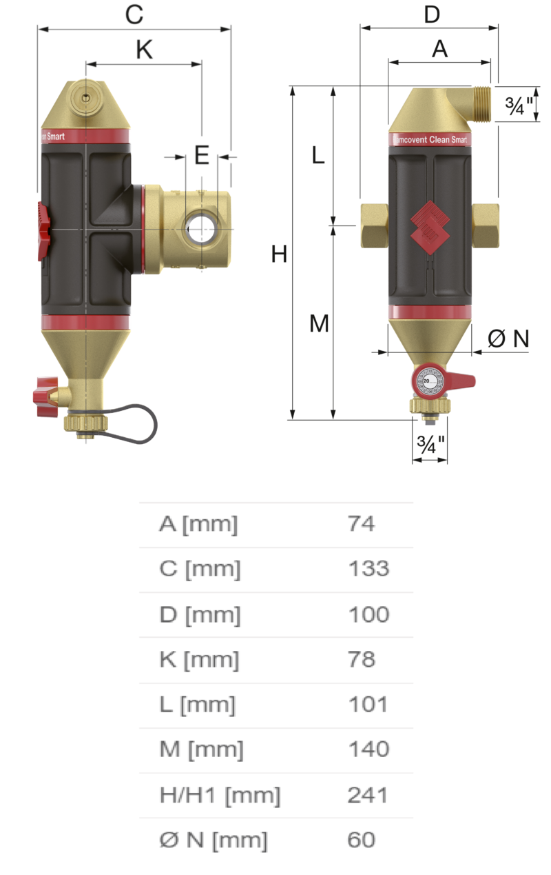 Atskirtuvas oro burbuliukams/ purvui Flamcovent Clean Smart 3/4″, su magnetu kaina