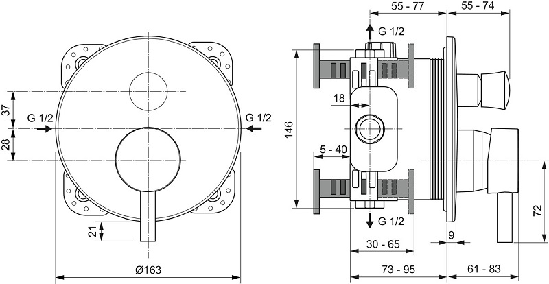 Potinkinė dušo sistema Ideal Standard CERATHERM 100 su 200 mm galva, juoda internetu