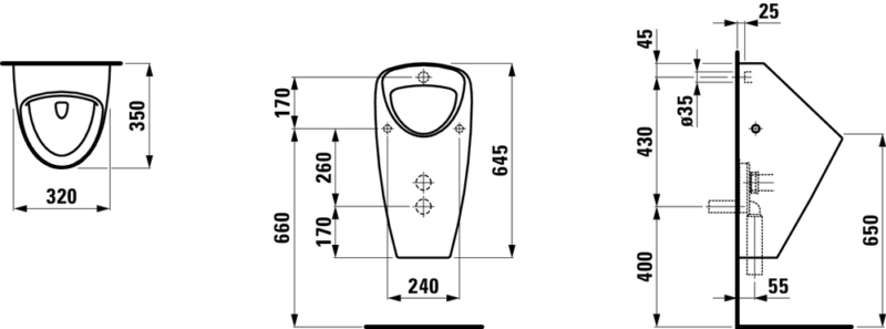 Pisuaras Caprino Plus 320x350x645 mm, be valdymo sist., išorinis vand. įv., kompl. mont. skirtas rink. 8.9280.8, baltas internetu