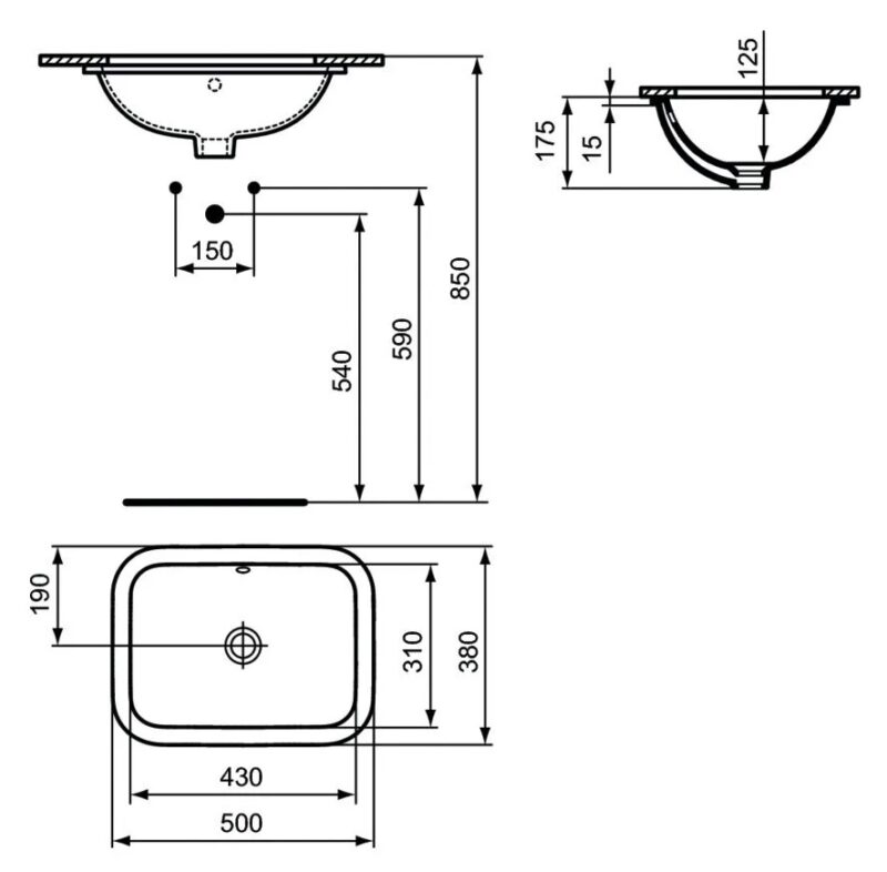 Praustuvas Ideal Standard Connect montuojamas stalviršyje iš apačios 50 cm (500 x 380 x 175), balta internetu