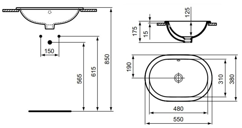 Po stalviršiu montuojamas praustuvas Ideal Standard Connect Oval, 55x38x17,5 cm, baltas internetu