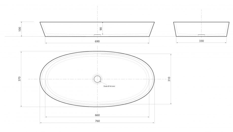 Akmens masės praustuvas Vispool D3 760x370x100mm,baltas internetu
