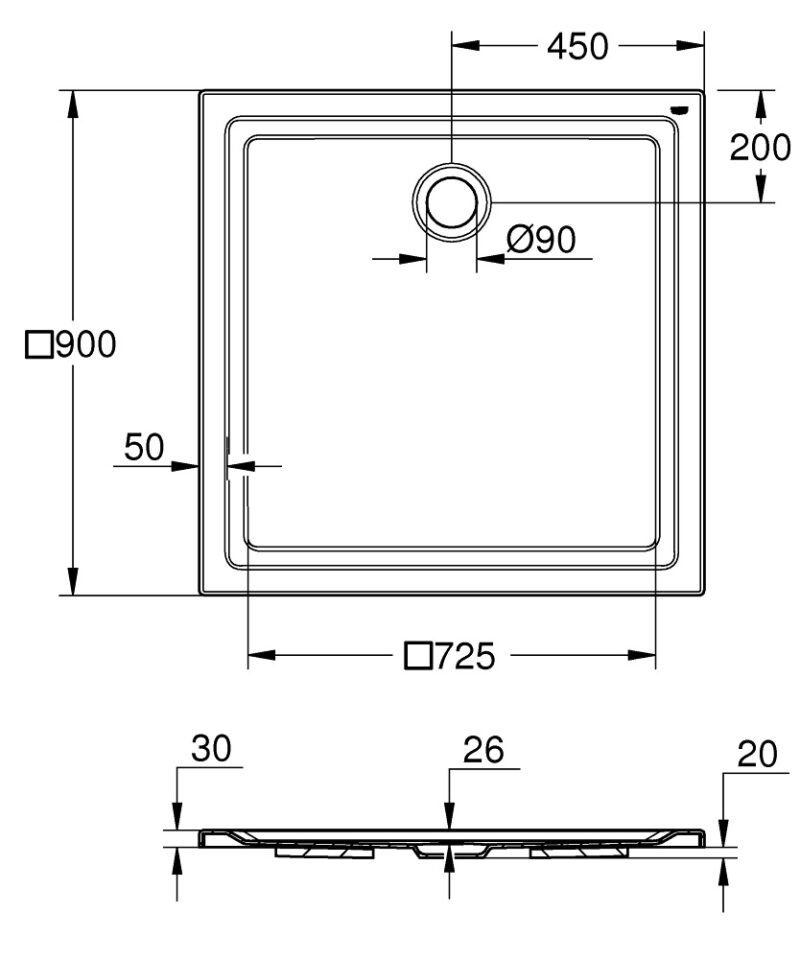 Grohe akrilinis dušo padėklas 90 cm, baltas internetu