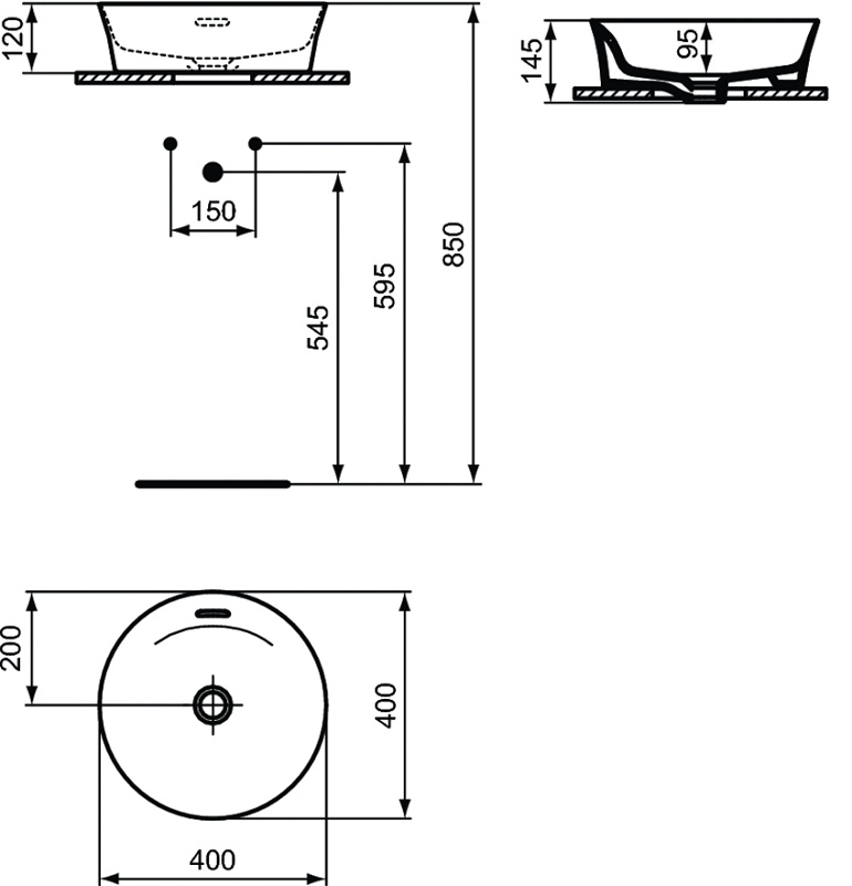 Praustuvas montuojamas ant stalviršio Ideal Standard Ipalyss 40 cm, su perlaja, su dugno vožtuvu, Kashmir kaina