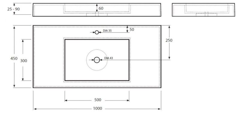 Akmens masės praustuvas Vispool F-1000, 1000x450x90 mm, baltas internetu