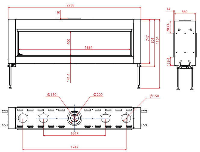Dujinis židinys GEMINI XXL, dvipusiu stiklu (1884×400) internetu