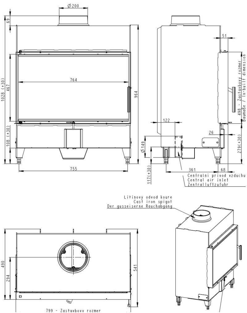 Plieninis židinio ugniakuras Romotop KV HEAT H2X 01 – 80.50 internetu