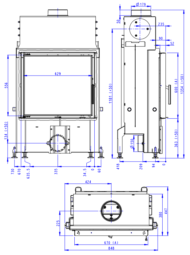 Plieninis židinio ugniakuras Romotop IMPRESSION 2G 67.60.01 atveriamomis durimis internetu