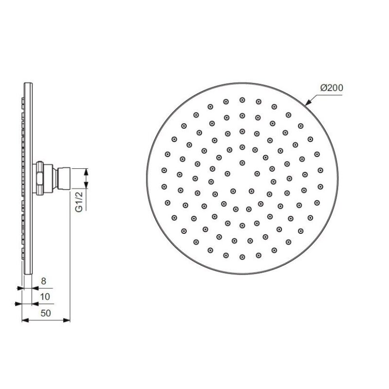 Ideal Standard Idealrain lietaus dušo galva 200 mm su silikoniais purkštukais, 12 l/min, chromas internetu