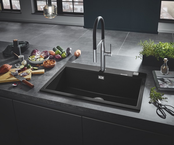 Grohe akmens masės plautuvė K700, 560×510 mm, granito juoda spalva kaina
