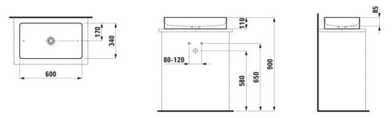 Praustuvas – dubuo Laufen Living Square 600×340 mm, be angos maišyt., be perlajos, baltas kaina