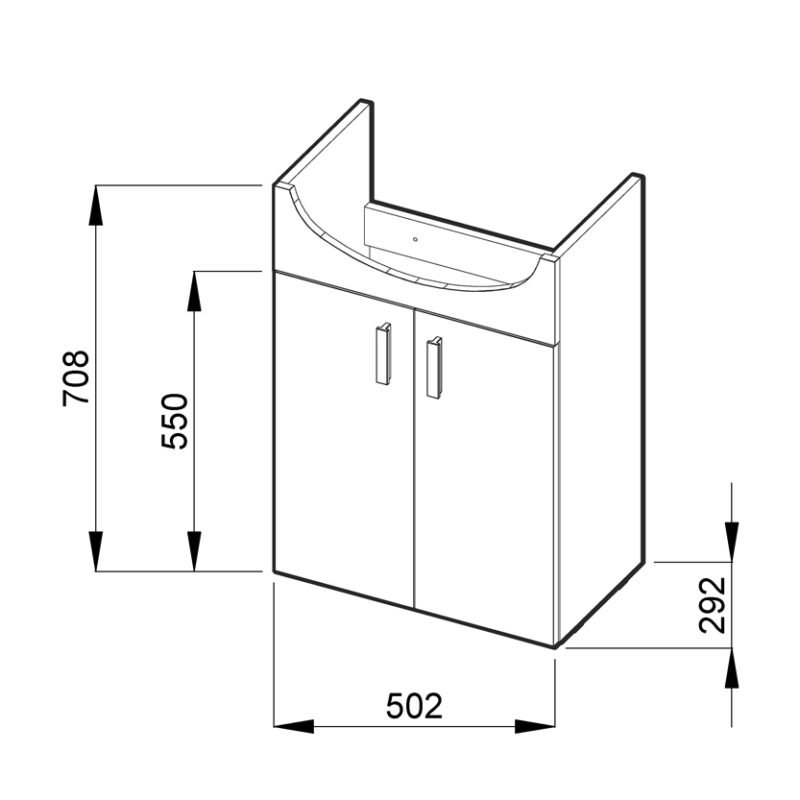 Praustuvo spintelė Lyra Pack New su 53 cm praustuvu, 2 durelių, balta internetu