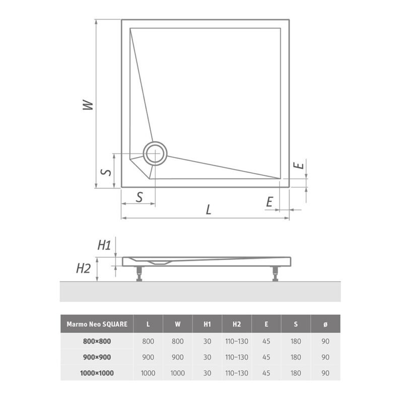 Dušo padėklas Marmo Neo Square 800×800 internetu