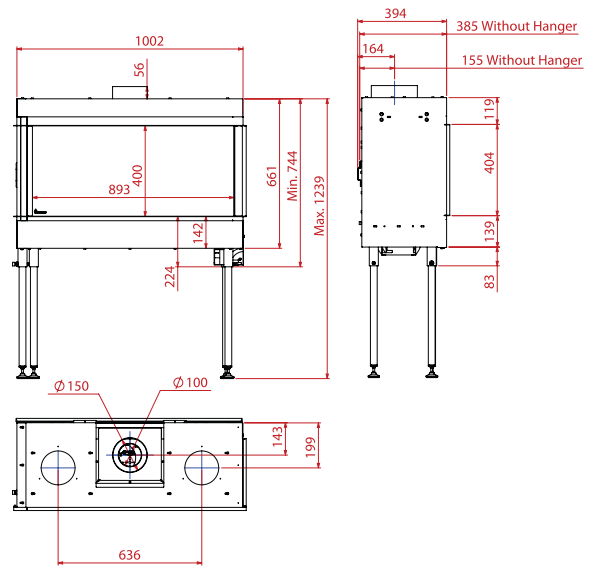 Dujinis židinys URANUS M, kampiniu dešinės pusės stiklu internetu