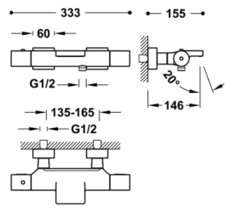 Termostatinis vonios/dušo maišytuvas Project su dušo komplektu, juodas matinis internetu