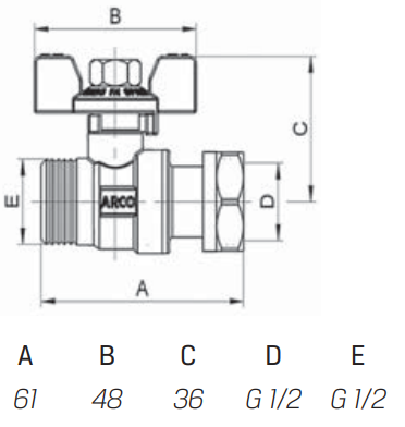 Rutulinis ventilis trumpa rankena 1/2″ v/i, su laisva veržle DK