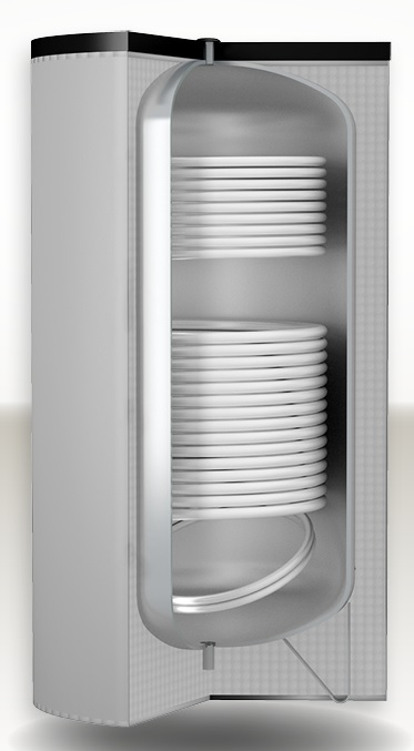 Karšto vandens šildytuvas BOLLY 2 AP WB 200 L, su dviem gyvatukais 0,4 ir 1,4 m², kieta izoliacija kaina