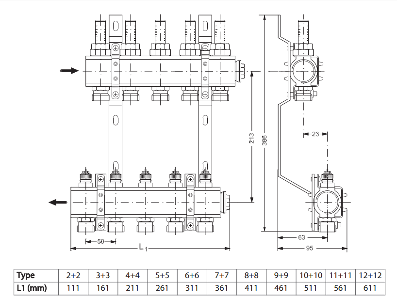 Grindinis kolektorius FHF-10F, su sr. mat., MANIFOLD 10+10