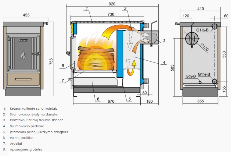Kieto kuro katilas viryklė „Kalvis 4CN” 10 kW, dvi kaitvietės kaina