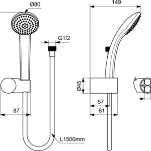 Ideal Standard dušo komplektas Idealrain Soft S1 su laikikliu ir dušo žarna