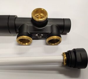 Kampinis mazgas gyvatukui, vienvamzdei/dvivamzdei sistemai, 1/2, 3/4EK, 50 mm juoda matinė