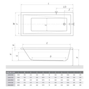 Akrilinė vonia Roth Kubic Neo Slim 170x75 cm, balta