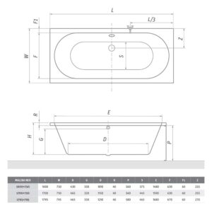 Vonia Roth Malibu Neo 1700x750 mm, balta