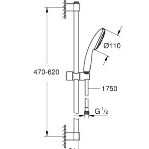 Dušo komplektas Grohe TEMPESTA, 1srovė, L 600, chromas