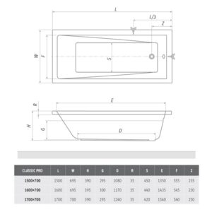 Akrilinė vonia Roth Classic Pro 170x70 cm