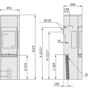 Krosnelė CONTURA 596G STYLE balta, aukštos durys su ketiniu viršumi (998172,998597,298886)