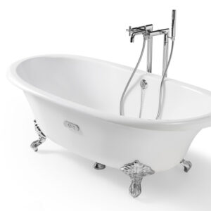 NEWCAST emaliuota ketaus vonia 170 × 85 cm, balta/balta, antislip, talpa 222 l