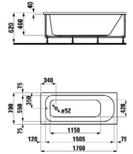 Laufen SOLUTIONS akrilinė vonia 170x75 cm, su rėmu, balta