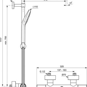 Termostatinė dušo sistema Ceratherm T100, 200mm kvadratinė dušo galva, rankinis dušas, chromas