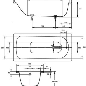 Plieninė vonia Kaldewei Saniform Plus 170x75x41; su EasyClean ir full antislip dangomis, mod. 373-1