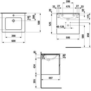 Praustuvos spintelė PRO S 600x500x440 mm su praustuvu ir dviem stalčiais, matinė balta